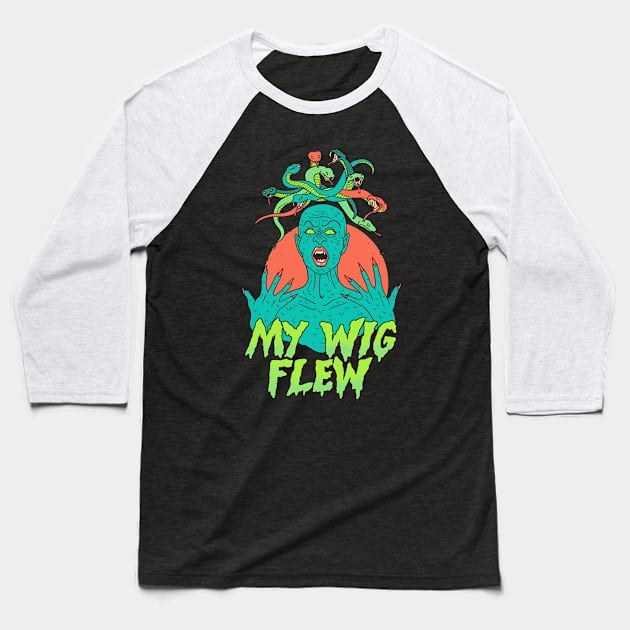 My Wig Flew Baseball T-Shirt by Hillary White Rabbit